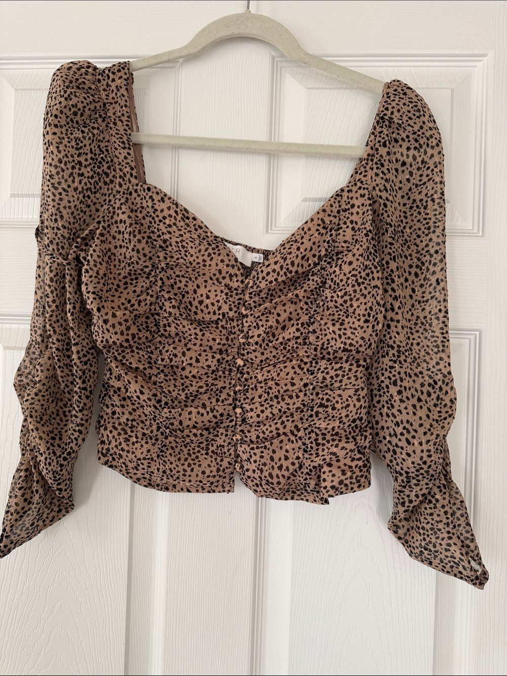 Astr Brown and Black Leopard Ruched Sweetheart Blouse